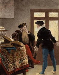 Der Philosoph Trouillogan und Panurge diskutieren über Panurges Heirat. Pantagruel. Illustration von Jules Garnier. In „Rabelais et l