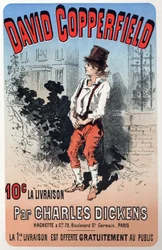 Literatur. David Copperfield, von Charles Dickens. Plakat von Jules Cheret für eine Heftausgabe, Frankreich, ca. 1860-70
