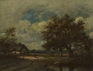 Das Häuschen am Straßenrand, stürmischer Himmel