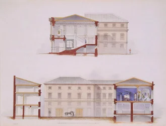 Der Stroganov-Palast in Sankt Petersburg. Plan der Fassade und des Querschnitts