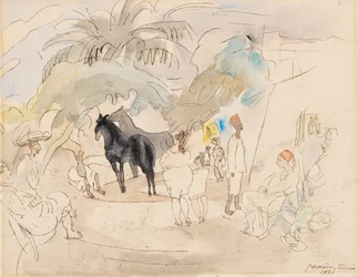 Figuren und zwei Pferde in einer Landschaft, 1921