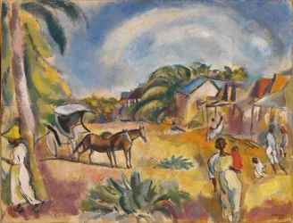 Landschaft mit Figuren und Kutsche