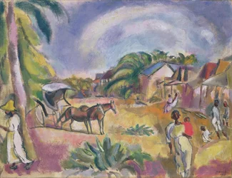 Landschaft mit Figuren und Kutsche, 1915