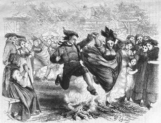 Das Feuer von Saint John im Elsass in der Mitte des 19. Jahrhunderts. Gravur nach der Zeichnung von TH. Schuler.