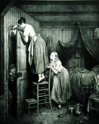 Der neugierige Parker bestraft, graviert von Alphonse Leon Noel (1807-84)