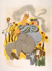 Humorvolle Wein-Illustration 1946. Illustration von Julien Pavil
