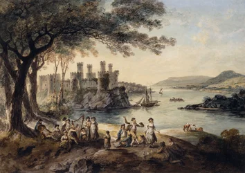 Conway Castle, mit John Smith "Der blinde Harper" im Vordergrund, 1796