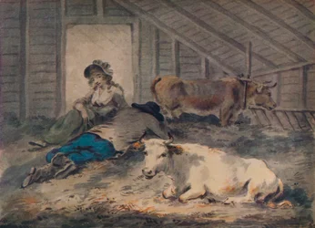 Werbung in einem Kuhstall, um 1801