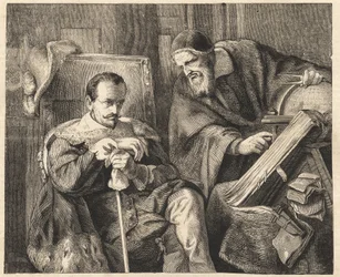 Albrecht von Wallenstein (Waldstein) (1583-1634) mit dem Astrologen Giovanni Battista Seni (Seno, Zeno, Senno Zenno) (1600-1656) nach einem Gemälde von Julius Schrader