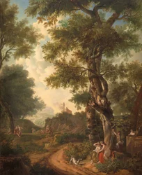 Arkadische Landschaft mit Reisenden