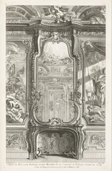 Kabinett von Herrn Graf Bielenski, Großmarschall der Krone von Polen, ausgeführt 1734; Kamin mit Spiegel, mit auf jeder Seite einem Teil der Wandverkleidung und Gemälden, 1. Platte