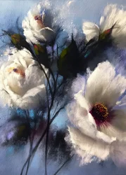 Weiße Blüten auf Blau