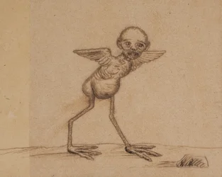 Motiv aus einer ostgrönländischen Sage (Ein Vogelwesen mit Kinderkopf. Einer der beiden Familientupilaks der Familie Andreassen)