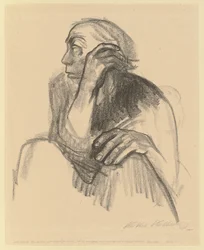 Sitzende Frau mit aufgestützter Hand