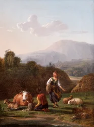 Das Flussufer: Landschaft mit Figuren und Vieh