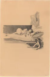 Illustration für "Jestrab Kontra Hrdlicka, XXII" (Mädchen schläft auf einem Bett)