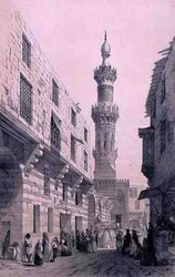 Straßenszene mit einer Prozession in Kairo