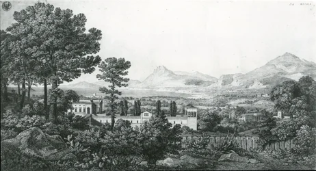 „Aussicht vom Palast des Prinzen Valguarnera auf einen Teil von Bagheria bei Palermo und den Golf von Cefalù“