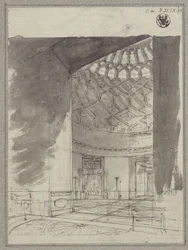 Englisches Landhaus. Blick in den Kuppelraum mit Kassettierung