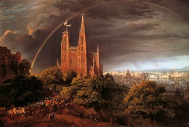 Mittelalterliche Stadt am Flussufer