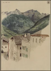 Straßenzug in Hofgastein mit Blick auf den Hüttelkogel, den Graukogel, das Feuersengmassiv und die Gamskarspitze