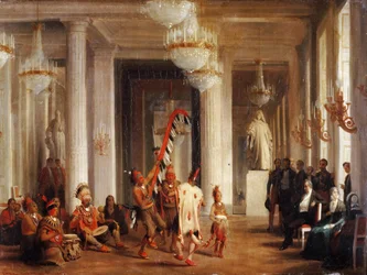 Tanz der Iowa-Indianer im Salon de la Paix in den Tuilerien, präsentiert vom Maler George Catlin