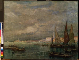 Blick auf Venedig mit Segelbooten