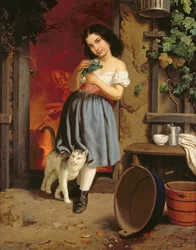 Ein junges Mädchen mit einer Katze, 1866