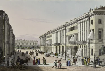 Die Mikhailovskaya-Straße mit Blick auf den Michael-Palast in St. Petersburg, erste Hälfte des 19. Jahrhunderts