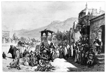 Verteilung von Datteln auf einem Friedhof in Kairo, 1881