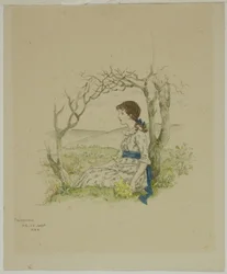 Sitzendes Mädchen mit Primeln