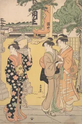 Messebesucher im Gelände eines buddhistischen Tempels, ca. 1789
