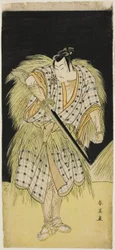 Schauspieler Mimasu Tokujirô I als Hayano Kampei (links) und Nakayama Kojûrô VI als Ono Sadakurô (rechts) in „Schatz der 47 treuen Vasallen“ („Kanadehon chûshingura“)