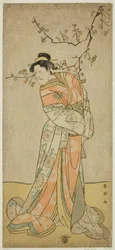 Der Schauspieler Ichikawa Ebizo (Danjuro V) als Hofdame Iwafuji im Stück Gozen-gakari Sumo Soga, aufgeführt im Kawarazaki-Theater im ersten Monat, 1793 (?)