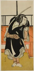 Der Schauspieler Nakamura Nakazo I als Aso no Matsuwaka (?) im Stück Iro Moyo Aoyagi Soga (?), aufgeführt im Nakamura Theater (?) im zweiten Monat, 1775 (?)