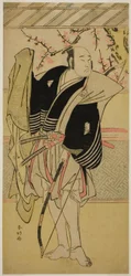 Der Schauspieler Onoe Matsusuke I als Yawata no Saburo (?) im Stück Edo no Hana Mimasu Soga (?), aufgeführt im Nakamura-Theater (?) im ersten Monat, 1783 (?)