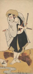 Der erste Nakamura Nakazo als Ronin-Samurai in einem schwarzen Kimono, ca. 1784-88.