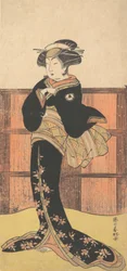 Der vierte Iwai Hanshiro als Frau in einem schwarzen Kimono, ca. 1778