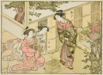Kurtisanen des Chojiya, aus dem Buch "Ein Vergleich der Schönheiten der Grünen Häuser: Ein Spiegel ihrer Formen (Seiro bijin awase sugata kagami)," Bd. 1