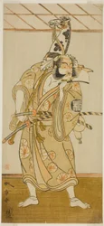 Der Schauspieler Arashi Sangoro II als Asahina Saburo im Stück Iro Maki-e Soga no Sakazuki, aufgeführt im Morita-Theater im ersten Monat, 1773