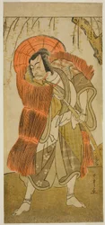 Der Schauspieler Ichikawa Danjuro V als Akushichibyoe Kagekiyo verkleidet als Bettler, im Stück Tsukisenu Haru Hagoromo Soga, aufgeführt im Ichimura-Theater im dritten Monat, 1777