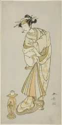 Der Schauspieler Ichikawa Danjuro V als Geist des Mönchs Seigen in der Shosagoto-Tanzsequenz "Sono Utsushi-e Matsu ni Kaede" (Ein Schattenspiel von Kiefer und Ahorn), die letzte Szene von Teil Zwei des Stücks Keisei Momiji no Uchikake