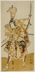 Der Schauspieler Ichikawa Raizo II als Murakami Hikoshiro Yoshiteru im Stück Oyoroi Ebido Shinozuka, aufgeführt im Nakamura-Theater im elften Monat, 1772