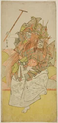 Der Schauspieler Ichimura Uzaemon IX. als Inkarnation des Drachenkönigs im Stück Saki Masuya Ume on Kachidoki, aufgeführt im Ichimura-Theater im elften Monat 1778