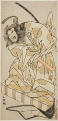 Der Schauspieler Nakajima Mihoemon II als Bomon no Saisho Kiyotada im Stück Oyafune Taiheiki, aufgeführt im Ichimura-Theater im elften Monat, 1775