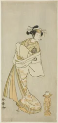 Der Schauspieler Nakamura Noshio I als Geist der Kurtisane Takao in der Shosagoto-Tanzfolge „Sono Utsushi-e Matsu ni Kaede“ (Ein Schattenbild von Kiefer und Ahorn), der letzten Szene des zweiten Teils des Stücks Keisei Momiji no Uchikake (Kurtisane in