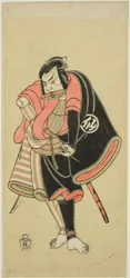 Der Schauspieler Nakamura Sukegoro II als Aso no Matsuwaka, ein Ninja, im Stück Ima o Sakari Suehiro Genji, aufgeführt im Nakamura-Theater ab dem ersten Tag des elften Monats, 1768