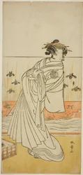 Der Schauspieler Nakamura Tomijuro I als Kurtisane Toyama im Stück Koi Nyobo Somewake Tazuna, aufgeführt im Nakamura Theater im neunten Monat, 1777