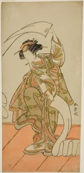 Der Schauspieler Segawa Kikunojo III als Kurtisane Kisegawa in einem "Nuno Sarashi"-Tanz, im Stück Hana-zumo Genji Hiiki, aufgeführt im Nakamura-Theater im elften Monat, 1775