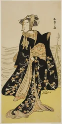 Der Schauspieler Segawa Kikunojo III als Straßenläuferin Otsuyu im Stück Cho Chidori Wakayagi Soga, aufgeführt im Ichimura-Theater im zweiten Monat, 1779